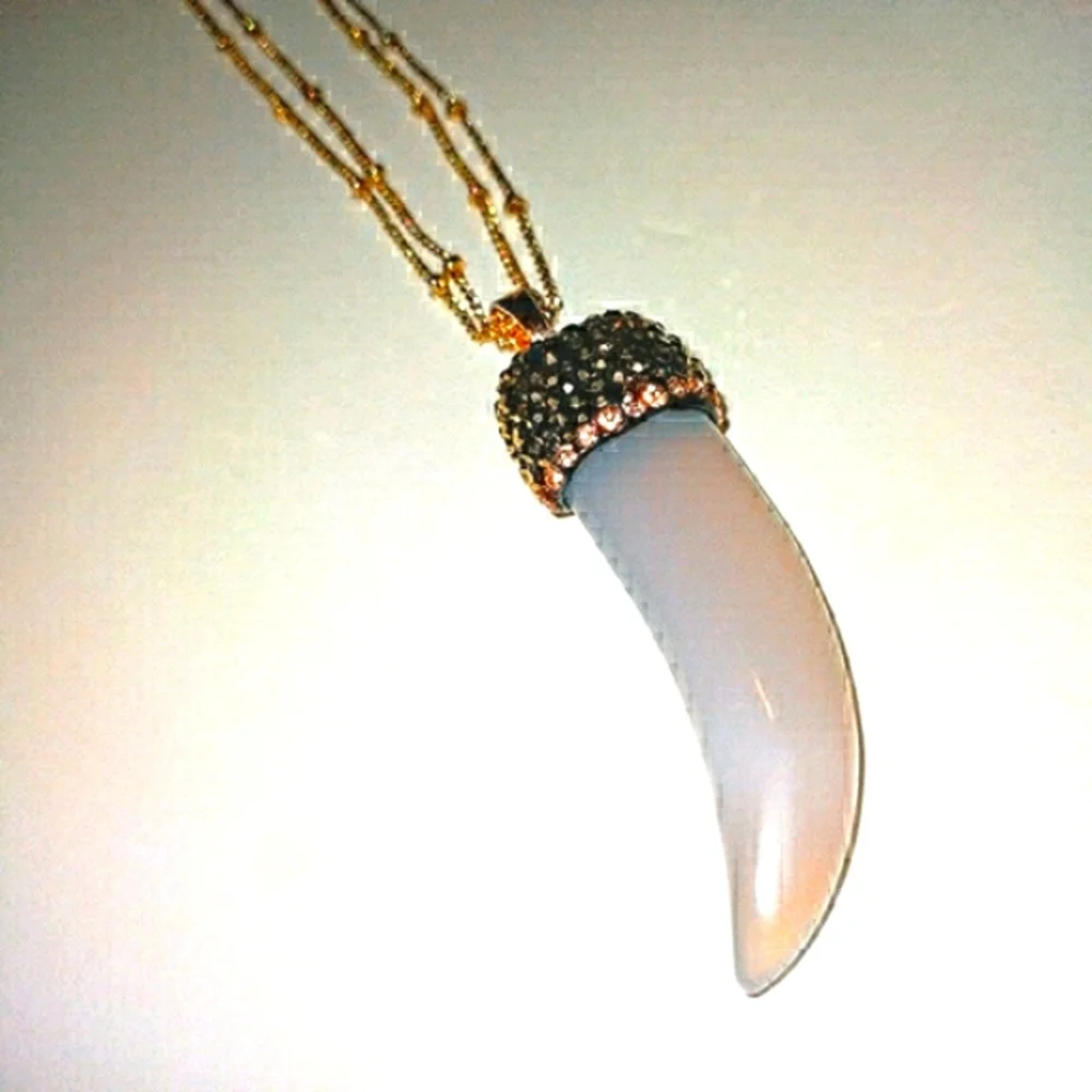 Crystal pave horn necklace